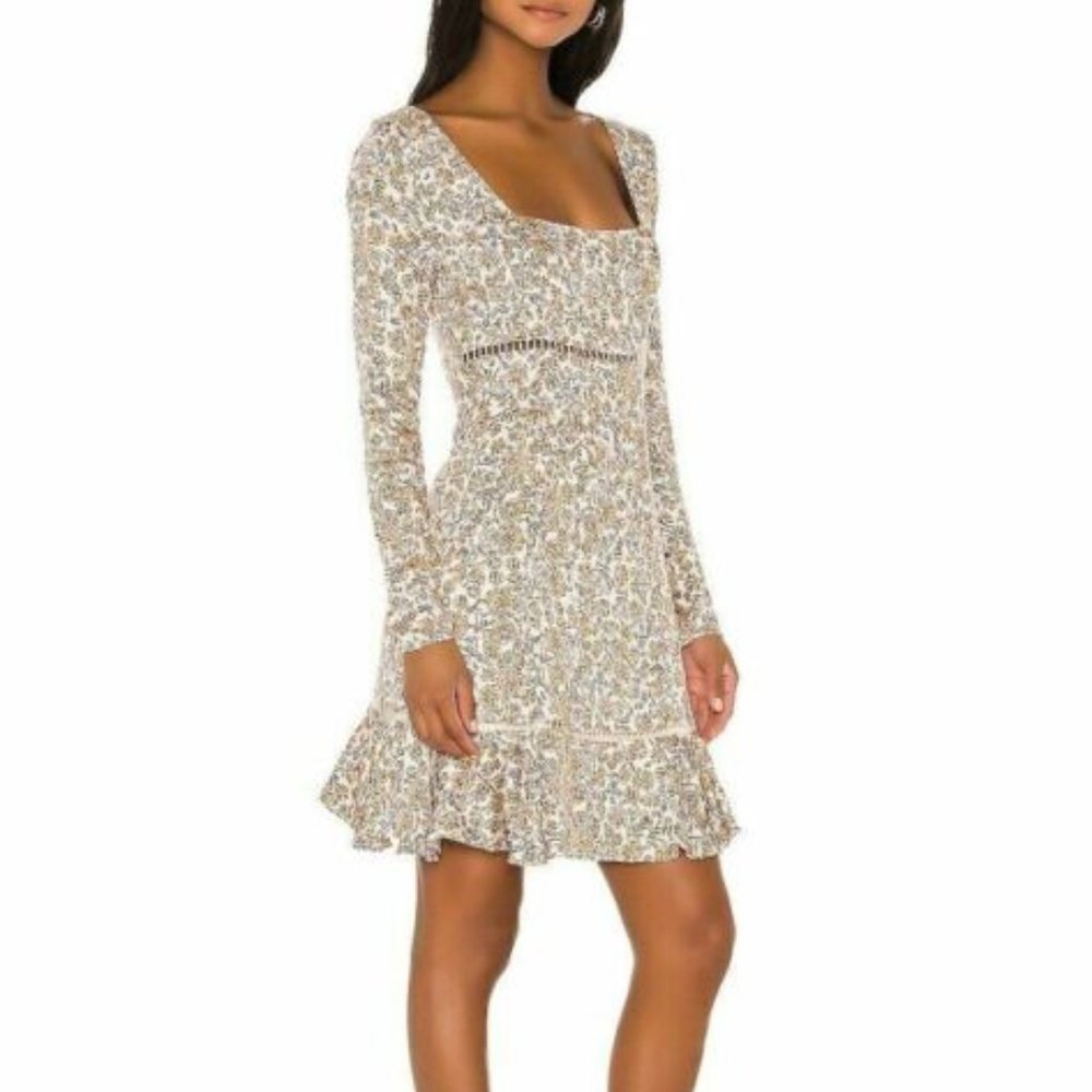 Free People Boho Mini Floral Dress Open Back Tie Slim Fit Cottagecore Size 6
